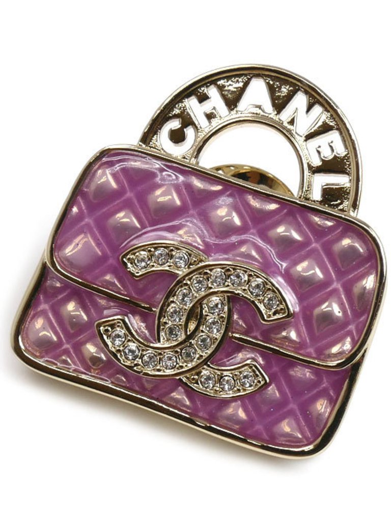 #134 - Chanel Metal Strass Pin Brooch Abd441, Pink Bag With Rhinestones